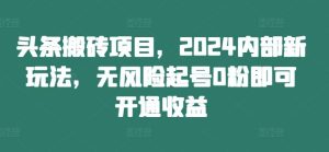 头条搬砖项目,2024内部新玩法,无风险起号0粉即可开通收益-圆梦资源站