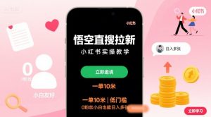 悟空直搜拉新小红书实操教学，一单10米，低门槛，0粉丝小白也能日入多张-圆梦资源站