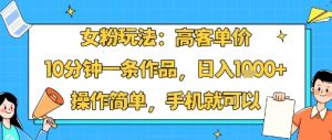 女粉玩法:高客单价,10分钟一条作品,日入1k+操作简单,手机就可以-圆梦资源站