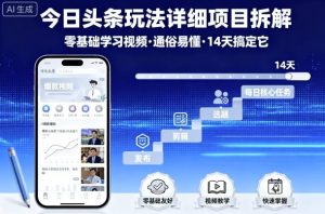 今日头条玩法详细项目拆解,零基础学习视频 通俗易懂 14天搞定它-圆梦资源站