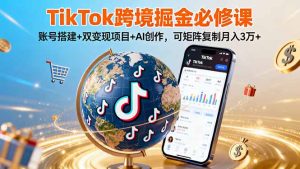 TikTo跨境掘金必修课,账号搭建+双变现项目+AI创作,可矩阵复制月入3万+-圆梦资源站