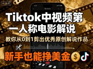 Tiktok中视频第一人称电影解说,教你从0到1剪出一个优秀的原创解说作品,新手也能挣美金-圆梦资源站