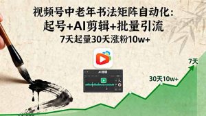 视频号中老年书法矩阵自动化:起号+AI剪辑+批量引流 7天起量30天涨粉10w+-圆梦资源站