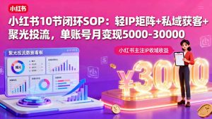 小红书10节闭环SOP:轻IP矩阵+私域获客+聚光投流,单账号月变现5000-30000-圆梦资源站