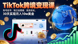 TikTok跨境变现课:账号起号、独立站搭建、投流优化,30天实现月入10w美金-圆梦资源站