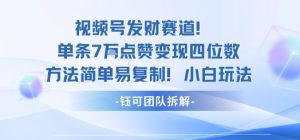 视频号发财赛道单条7W点赞变现四位数方法简单易复制小白玩法-圆梦资源站