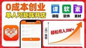 拼多多虚拟电商,0成本,单人可矩阵开店,轻松月入3W+-圆梦资源站