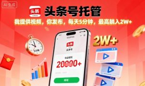 【头条号托管】我提供视频,你发布,每天5分钟,最高躺入2W+【揭秘】-圆梦资源站