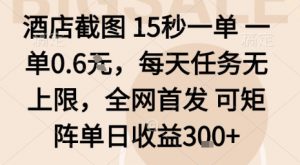 酒店截图15秒一单,一单0.6米,每天任务无上限,全网首发可矩阵单日收益3张【揭秘】-圆梦资源站