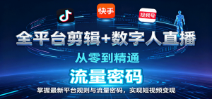 全平台剪辑+数字人直播,从零到精通,掌握最新平台规则与流量密码,实现短视频变现-圆梦资源站