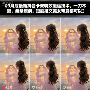 9月底最新抖音卡双特效搬运技术,一刀不剪,条条原创,短剧推文美女带货都可以-圆梦资源站