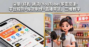 头条/好看/腾讯/YouTube/多变现课:平台规则+爆款制作+直播带货,三维教学-圆梦资源站