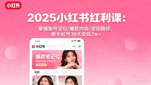 2025小红书红利课:掌握账号定位/爆款内容/变现路径,新手起号30天变现2w+-圆梦资源站