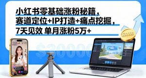 小红书零基础涨粉秘籍,赛道定位+IP打造+痛点挖掘,7天见效 单月涨粉5万+-圆梦资源站