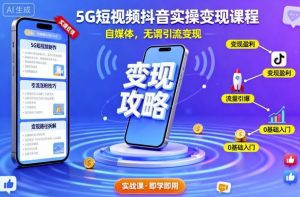 5G短视频抖音实操变现课程,自媒体,无谓引流变现-圆梦资源站