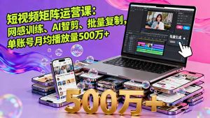 短视频矩阵运营课:网感训练、AI智剪、批量复制,单账号月均播放量500万+-圆梦资源站