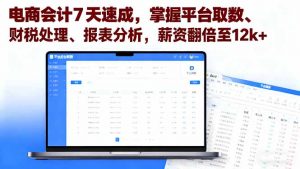 电商会计7天速成,掌握平台取数、财税处理、报表分析,薪资翻倍至12k+-圆梦资源站