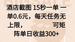 酒店截图 15秒一单 一单0.6元,每天任务无上限,可矩阵单日收益300+-圆梦资源站