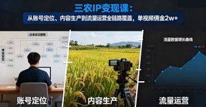 三农IP变现课:从账号定位、内容生产到流量运营全链路覆盖,单视频佣金2w+-圆梦资源站
