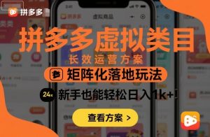 拼多多虚拟类目长效运营方案:矩阵化落地玩法,新手也能轻松日入1k+-圆梦资源站