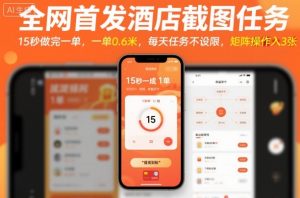 全网首发酒店截图任务,15秒做完一单,一单0.6米,每天任务不设限,矩阵操作日入3张【揭秘】-圆梦资源站