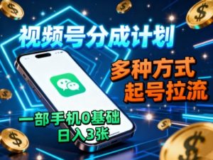 视频号分成计划,多种方式起号拉流,一部手机0基础日入3张-圆梦资源站