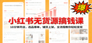 小红书无货源爆单课:10分钟开店,选品爆单,铺货上架,全流程教你轻松变现-圆梦资源站