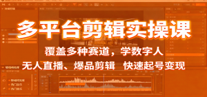 多平台剪辑实操课:覆盖多种赛道,学数字人、无人直播、爆品剪辑,快速起号变现-圆梦资源站