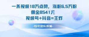 一条视频18W点赞,涨粉6.5W粉佣金8541米,视频号+抖音=王炸-圆梦资源站