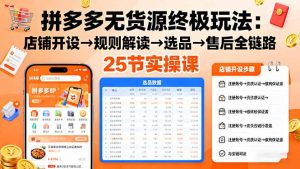 拼多多无货源终极玩法:店铺开设→规则解读→选品→售后全链路,25节实操课-圆梦资源站
