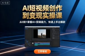 AI短视频创作到变现实操课,从0到1掌握AI+剪辑能力,快速上手出爆款(更新10月)-圆梦资源站
