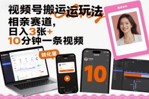 视频号搬运玩法,相亲赛道,日入3张+,10分钟一条视频-圆梦资源站