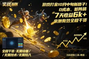 游戏打金10月中旬新路子!0成本、矩阵搞,7天收益6k+,亲测有效全程干货【揭秘】-圆梦资源站