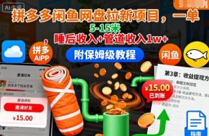 拼多多闲鱼网盘拉新项目，一单5-15米，睡后收入+管道收入1w+(附保姆级教程)-圆梦资源站