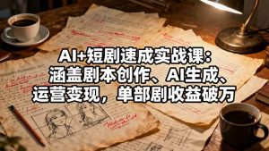AI+短剧速成实战课:涵盖剧本创作、AI生成、运营变现,单部剧收益破万-圆梦资源站