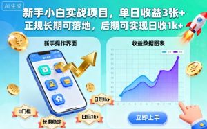 新手小白实战项目,单日收益3张+,正规长期可落地,后期可实现日收1k+【揭秘】-圆梦资源站