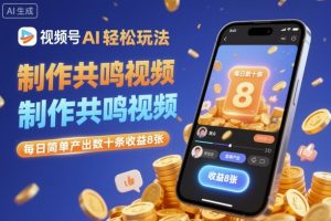 视频号AI轻松玩法,制作共鸣视频,每日简单产出数十条收益8张-圆梦资源站