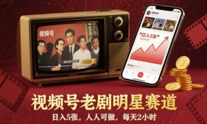 视频号老剧明星赛道,日入5张,人人可做,每天2小时-圆梦资源站