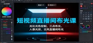 短视频直播间布光课:光比光色控制、三点布光、人像光效、古风直播间布光-圆梦资源站