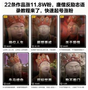 22条作品涨11.8W粉,唐僧反励志语录教程来了,快速起号涨粉-圆梦资源站