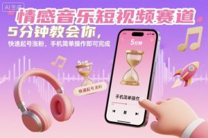 情感音乐短视频赛道,5分钟教会你,快速起号涨粉,手机简单操作即可完成-圆梦资源站