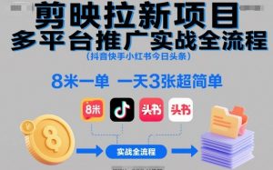 剪映拉新项目多平台推广实战全流程(抖音快手小红书今日头条)，8米一单，一天3张超简单-圆梦资源站