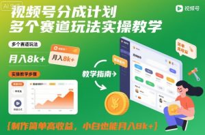 视频号分成计划多个赛道玩法实操教学,制作简单高收益,小白也能月入8k+-圆梦资源站