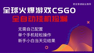 火爆游戏CSGO全自动捡漏，独家最新玩法，单个手机可操作，新手小白日入500+-圆梦资源站