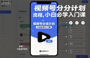 视频号分成计划实操流程,小白必学入门课-圆梦资源站