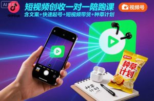 短视频创收一对一陪跑课，含文案+快速起号+短视频带货+种草计划-圆梦资源站