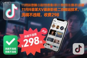 11月抖音某大V最新影视二创搬运技术，洗稿不违规，收费298-圆梦资源站