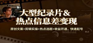 大型纪录片&热点信息差变现：原创文案+剪辑实操+热点选题+收益开通，快速起号-圆梦资源站