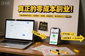 真正的零成本副业！问卷调查暴利项目，无脑操作，纯0撸，收益稳定，每天轻松日入100+【揭秘】-圆梦资源站