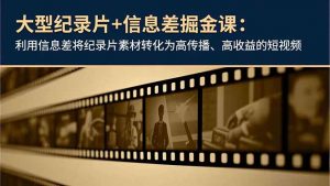 大型纪录片+信息差掘金课:利用信息差将纪录片素材转化为高传播、高收益的短视频-圆梦资源站